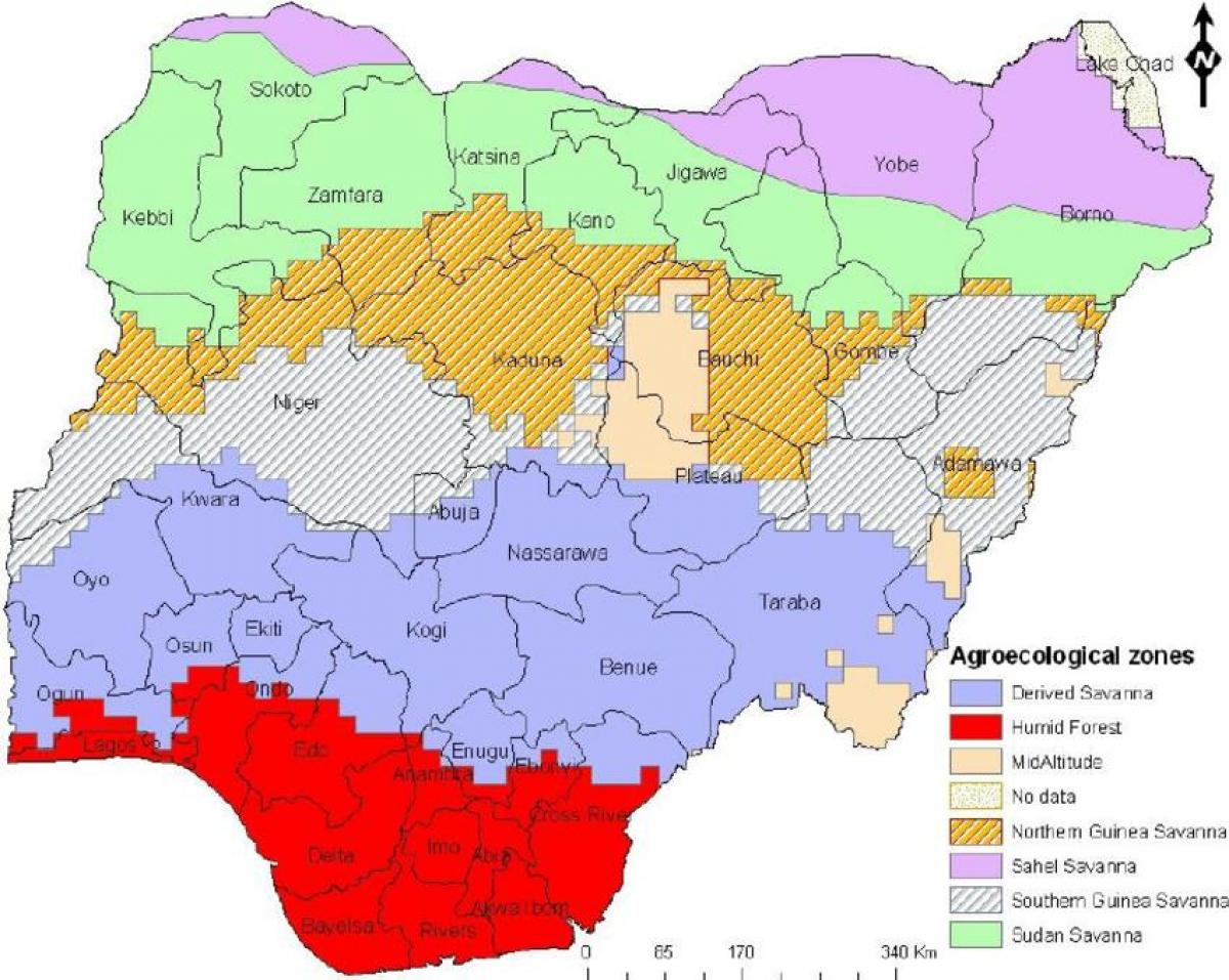 ڈرا کے نقشے نائیجیریا دکھا پودوں زون