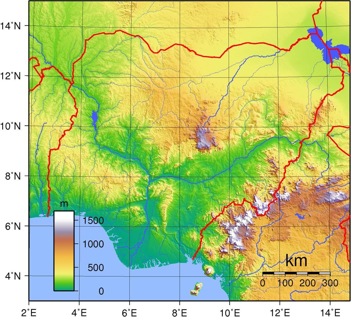 نقشہ نائیجیریا کے topographic