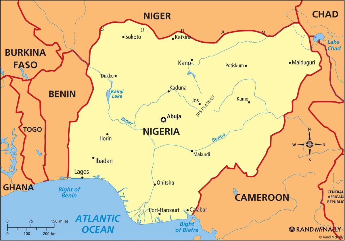 نقشہ نائیجیریا کے دکھا دریائے نائیجر اور benue