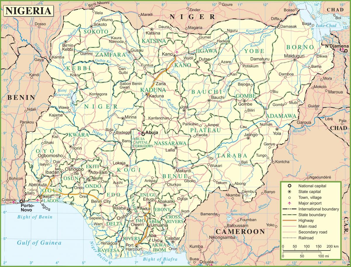 نقشہ نائیجیریا کے دکھا بڑی سڑکوں
