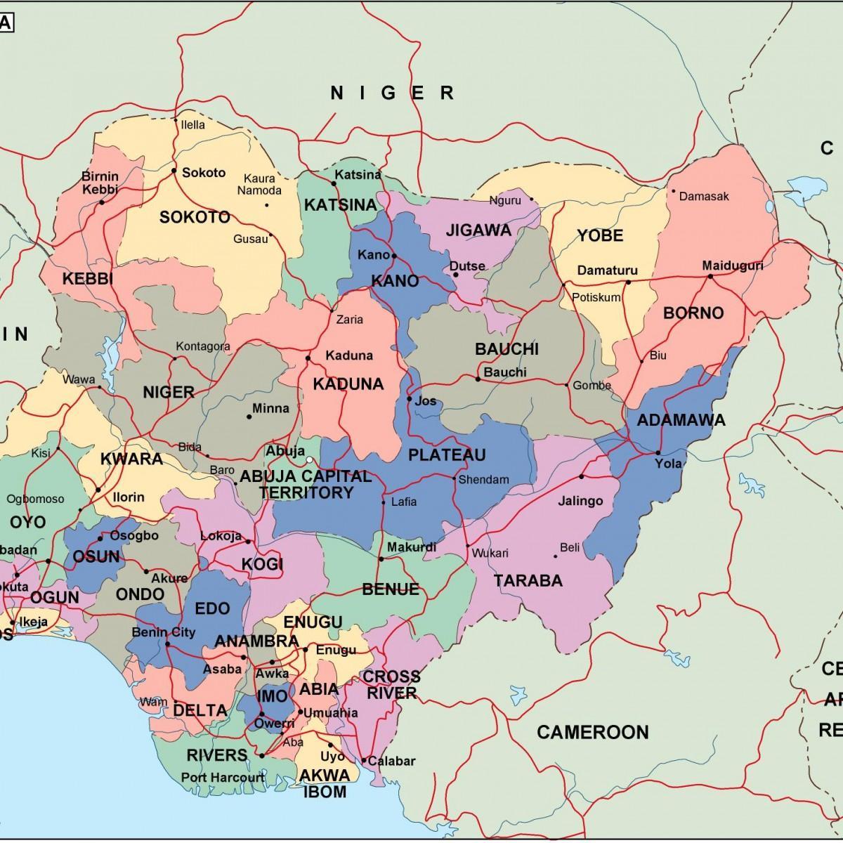 نقشہ نائیجیریا کے ساتھ امریکہ اور شہروں