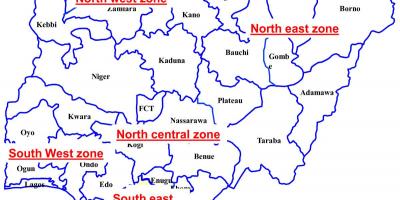 نقشہ نائیجیریا کے دکھا چھ جغرافیائی علاقوں